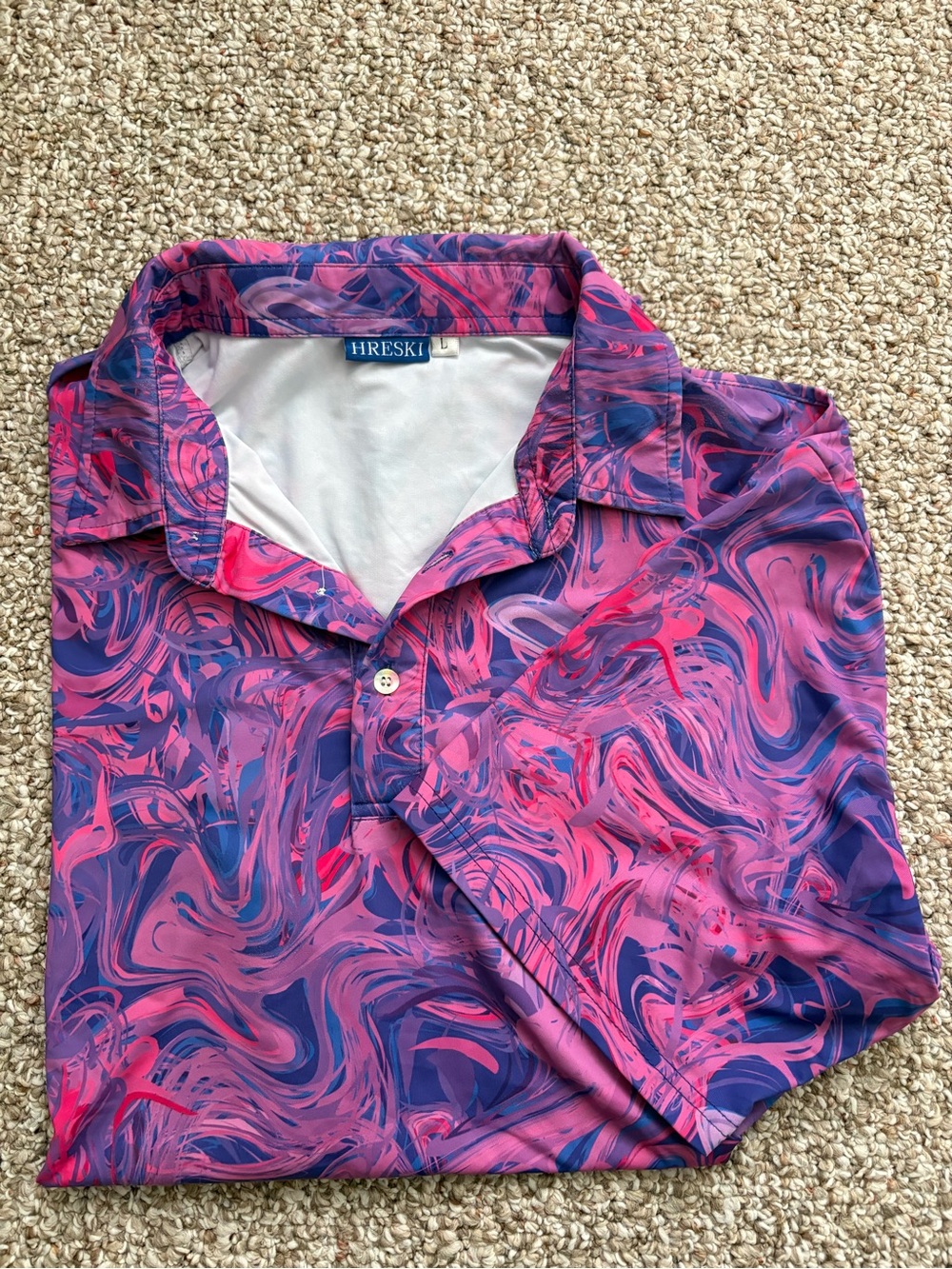 Hreski Men's Short-Sleeve Polo in Purple & Pink Swirl